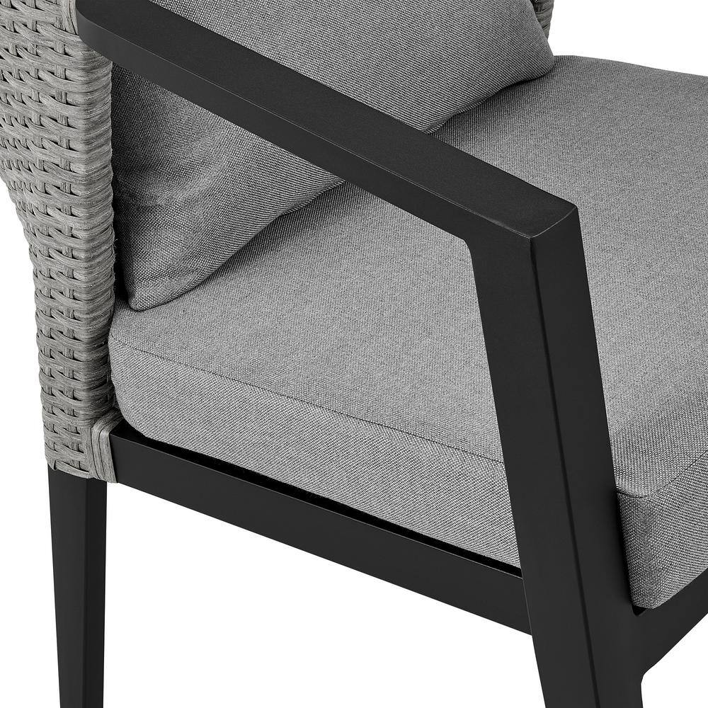Aileen Gray and Black Aluminum Wicker Outdoor Dining Chairs with Cushions, Set of 2