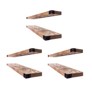 Sylvia Floating Wood Wall Mount Shelves Walnut 6 in. x 2 in. x 36 in. (6-Pack)