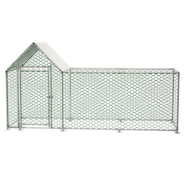 10 x 3 ft. Metal Chicken Coop Run Backyard Hen House Poultry Habitat Cage with Cover Barbed Wire Fencing