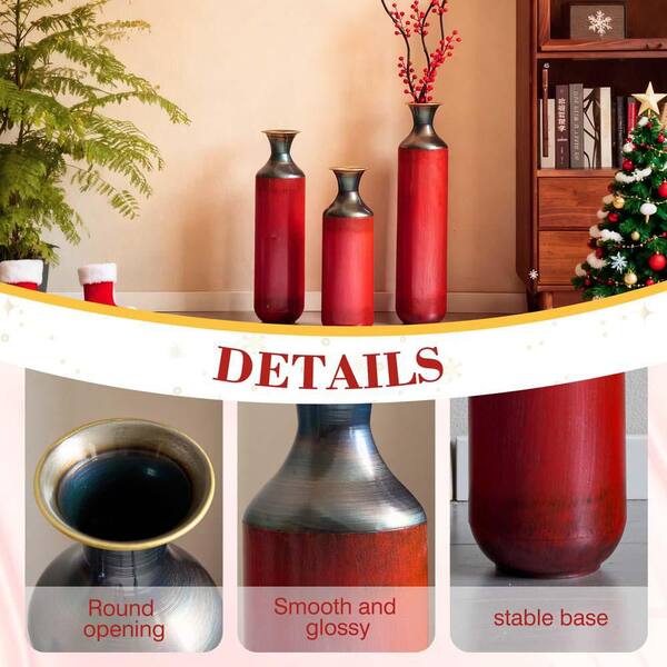 28.34 in. Red Metal Bottle Decorative Vase Set of 3,Rustic Floor