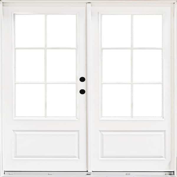 MP Doors 72 in. x 80 in. Fiberglass Smooth White Left-Hand Inswing Hinged 3/4-Lite Patio Door with 6-Lite SDL