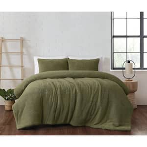 Marshmallow Sherpa Polyester Olive Green 3 Piece Full/Queen Comforter Set