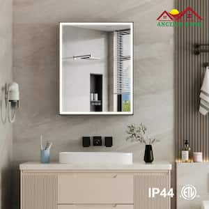 24.01 in. W x 30 in. H Rectangular Black Aluminum Recessed/Surface Mount LED Medicine Cabinet with Mirror, Right Hinge