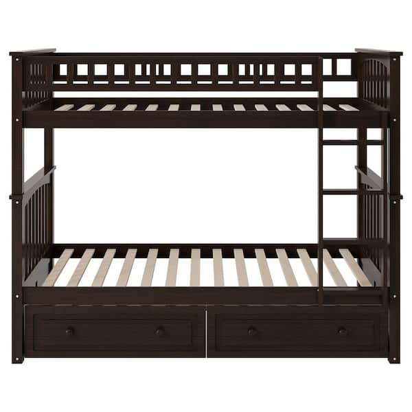 Espresso Twin over Twin Convertible Bunk Bed with Drawers
