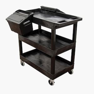 Black 3-Shelves 32"x18" Tub Cart with Outrigger Utility Cart Bins