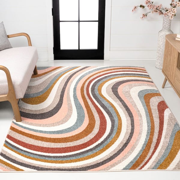 Flow Abstract Swirl Red/Beige/Blue 5 ft. x 8 ft. Area Rug