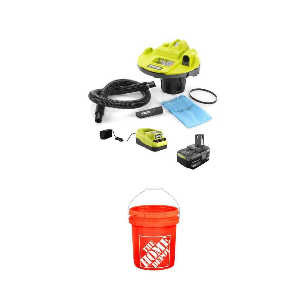ホームデポ バケツヘッド アンド バケツ 5ガロン） バキューム　掃除機 ONE+ 18V 5 Gal. Wet/Dry Vacuum Kit with 4.0 Ah Battery and 5