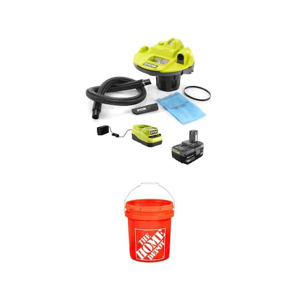 ONE+ 18V 5 Gal. Wet/Dry Vacuum Kit with 4.0 Ah Battery and 5 Gallon Orange Homer Bucket Combo