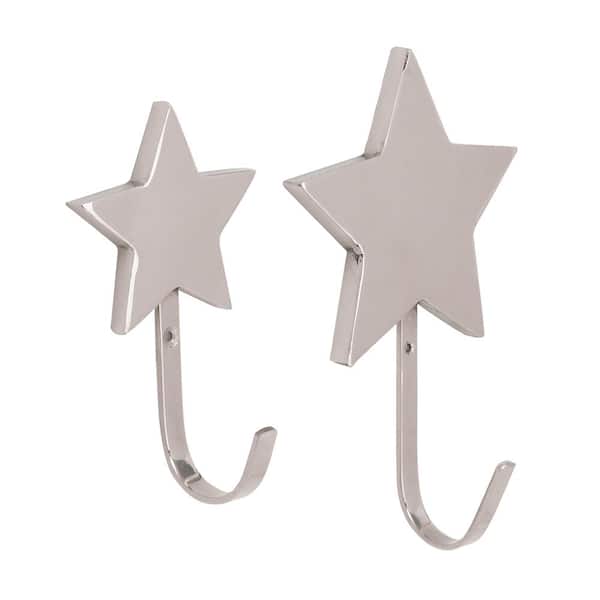 Litton Lane Silver Stainless Steel Star Wall Hooks (Set of 2) 90882 - The  Home Depot