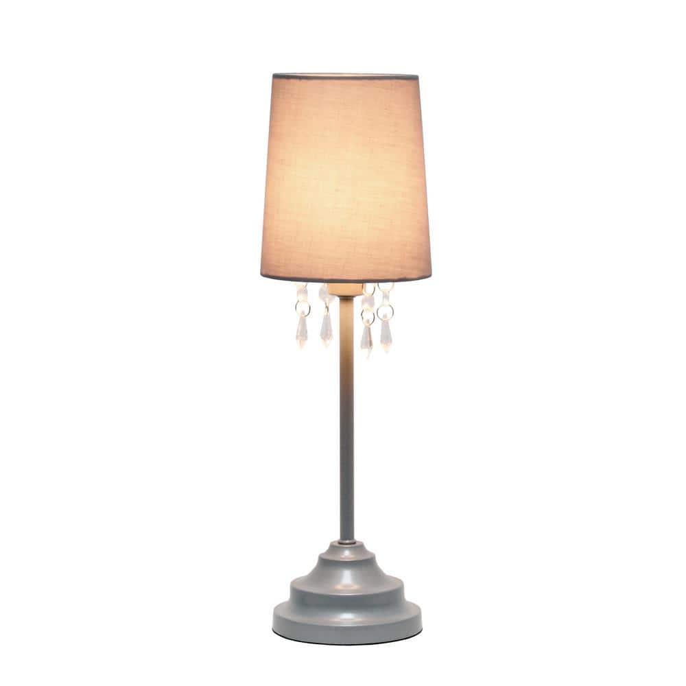 Gray Metal Table Lamp with Fabric Shade and Acrylic Beads