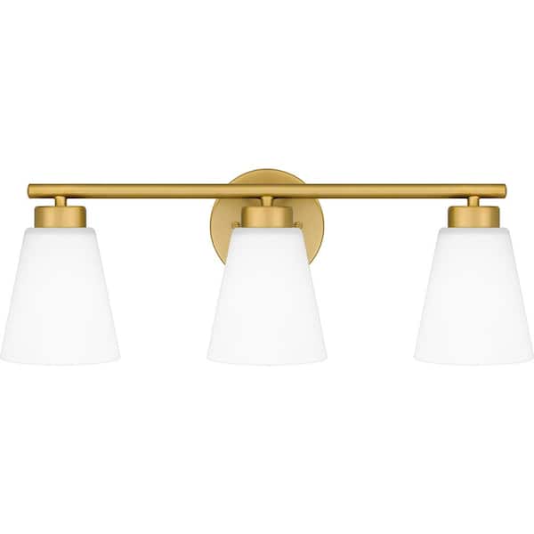 Hampton Bay Eastburn 22 in. 3-Light Gold Vanity Light with Frosted Glass Shades