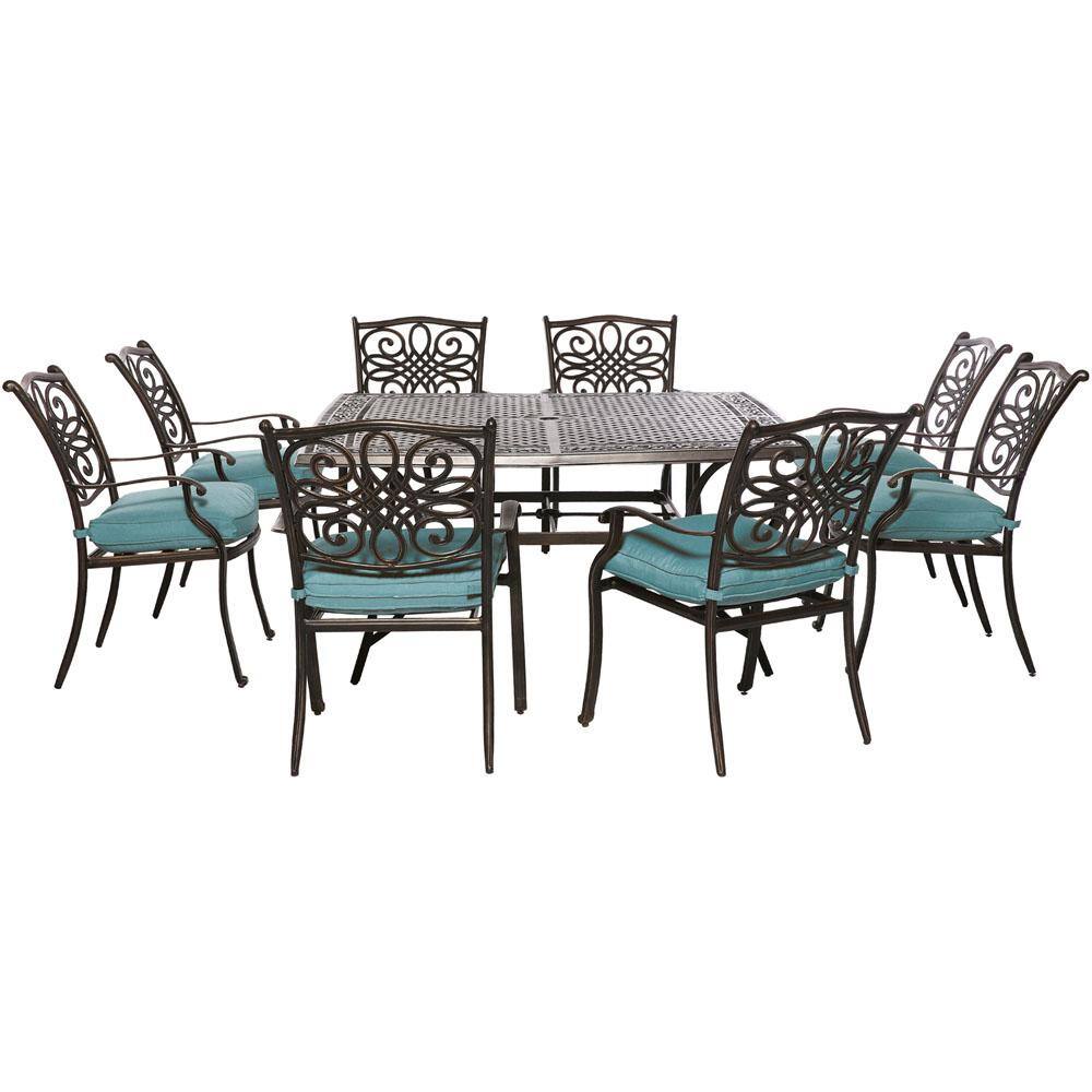 Hanover Traditions 9-Piece Blue Cushion Aluminum Outdoor Dining Set