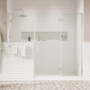 Tampa 76 1/8 in. W x in. H Alcove Frameless Hinge Shower Door in Chrome with Buttress Panel