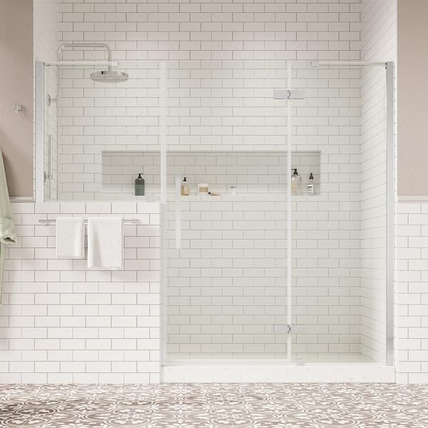 OVE Decors Tampa 76 1/8 in. W x in. H Alcove Frameless Hinge Shower Door in Chrome with Buttress Panel
