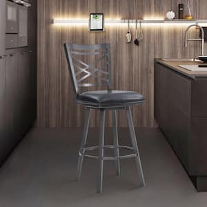 Fargo 26 in. Counter Height Metal Bar Stool in Mineral Finish with Black Faux Leather