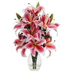 Lily❤️ Nearly Natural Artificial Rubrum Lily with Decorative Vase