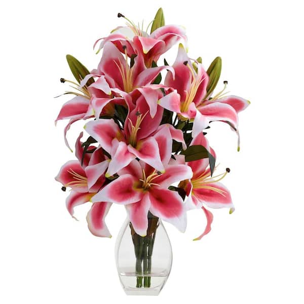 Nearly Natural Artificial Rubrum Lily with Decorative Vase