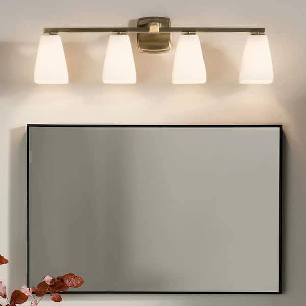 Marant 33.25 in. 4-Light Vanity Light with Opal Glass in Champagne Bronze