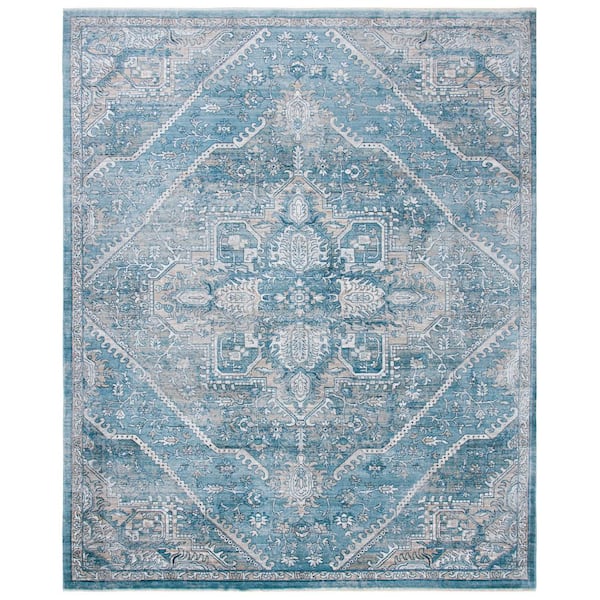 Victoria 12 ft. x 16 ft. Blue/Gray Distressed Medallion Area Rug