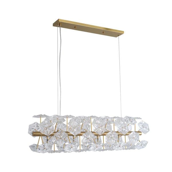 Jushua 18-Light Gold Cylindrical Crystal Chandelier, Crystal Ceiling Light, Mid Century Pendant