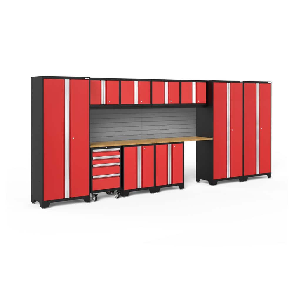 Bold Series 186 in. W x 76.75 in. H x 18 in. D 24-Gauge Steel Garage Cabinet Set in Red (12-Piece) -  NewAge Products, 56398