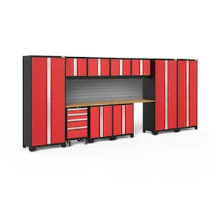 Bold Series 186 in. W x 76.75 in. H x 18 in. D 24-Gauge Steel Garage Cabinet Set in Red (12-Piece)