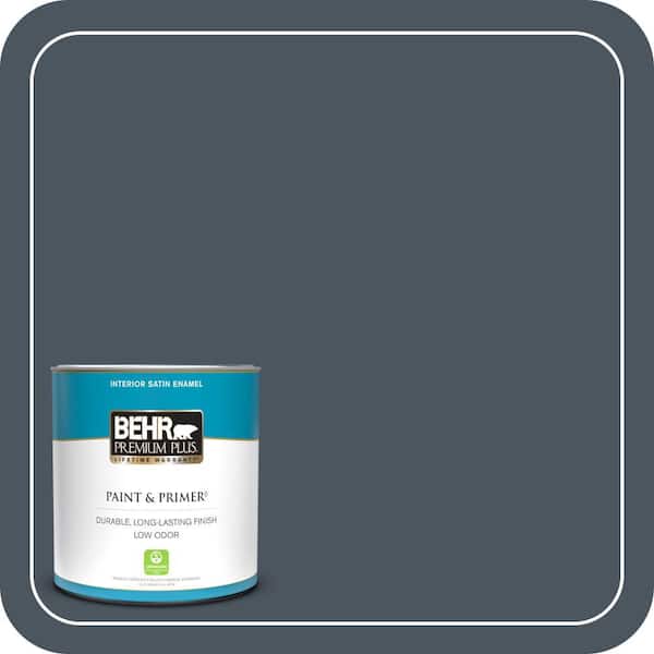 BEHR PREMIUM PLUS 1 qt. #N480-7 Midnight Blue Satin Enamel Low Odor Interior Paint & Primer