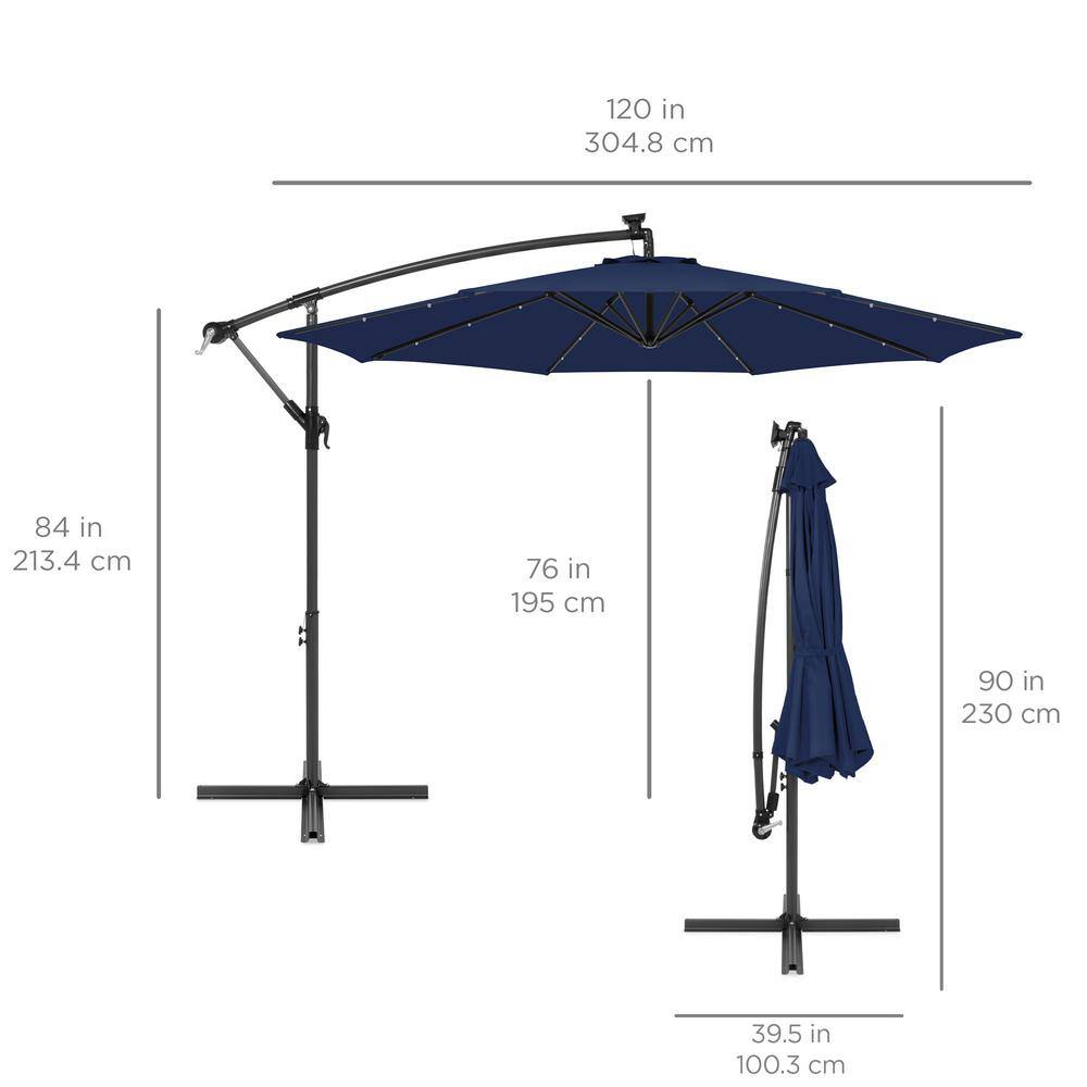 10ft Navy Blue Solar LED Offset Patio Umbrella with Adjustable Tilt