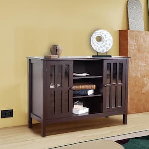 43 in. Brown TV Stand Fits TV's up to 50 in. with 2-Glass Cabinets and Cable Hole
