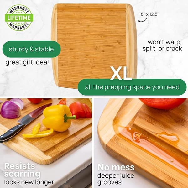 22x16x1.25 in. 1-Piece Natural Multipurpose Food Safe Large Solid Wood Cutting Board Set