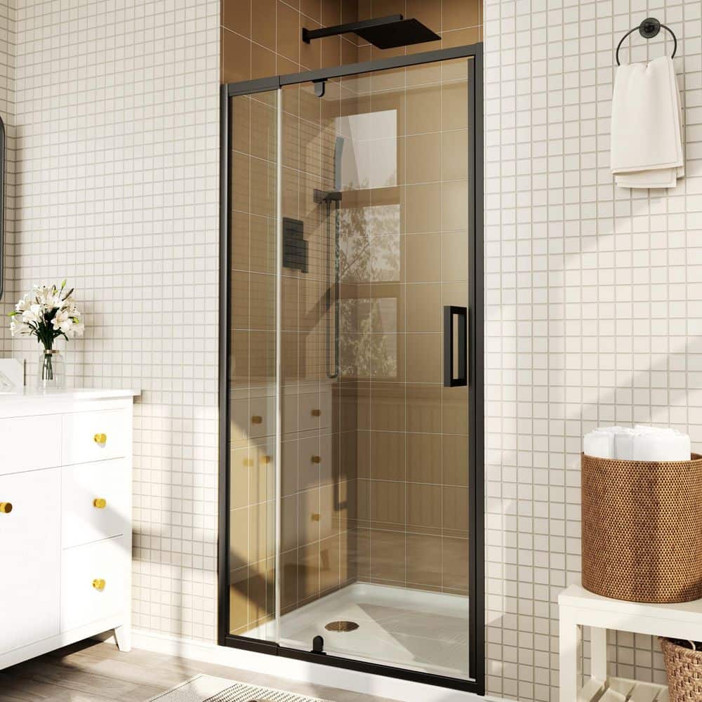 32 to 36 in. W x 72 in. H Framed Pivot Shower Door in Black with Clear Tempered Glass price history on PriceWatchPro