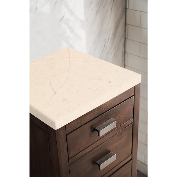 Addison 15.0 in. W x 15 in.D x 34.4 in. H Vanity Side Cabinet in Mid Century Acacia with Eternal Marfil Quartz Top