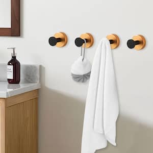 Round Knob Bathroom Robe/Towel Hook in Aluminum Black+Brushed Gold(Set of 4)
