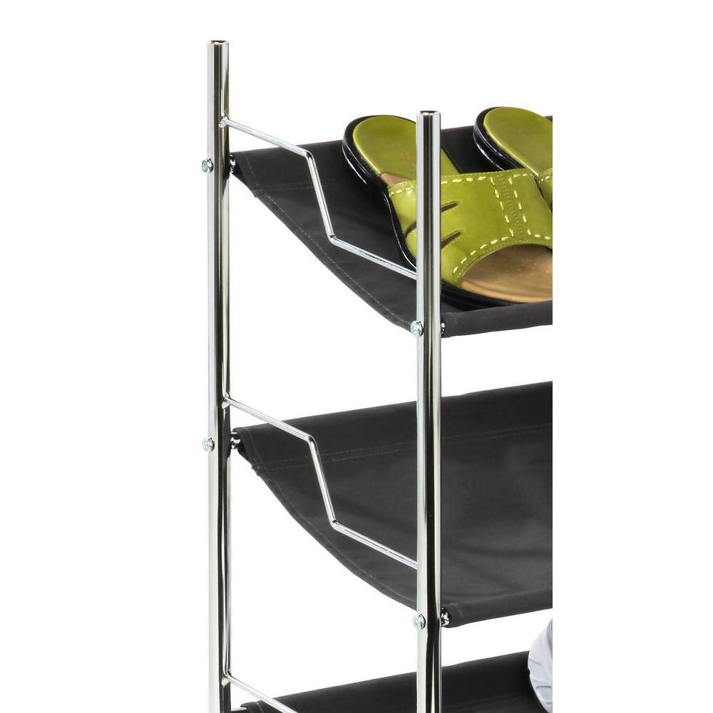 Black and Chrome 3-Tier Canvas Shoe Rack