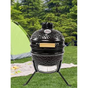 13 Inch Portable Mini charcoal Grill Garden Ceramic Grills BBQ Smoker in Black