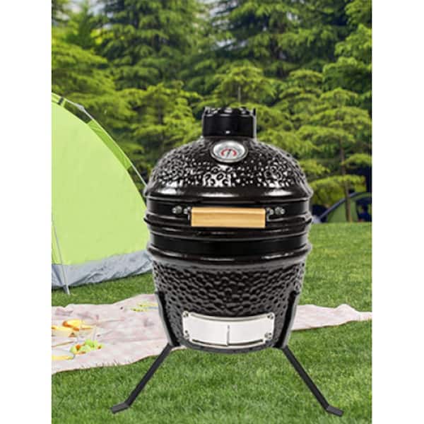 Afoxsos 13 in. Portable Mini Charcoal Grill Garden Ceramic Grills BBQ Smoker in Black HDMX1277 - The Home