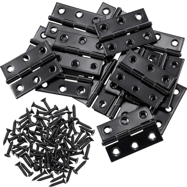 16-Piece Small Stainless Steel Door Hinges with Screws, Folding Butt Hinges Home Furniture Hardware, Black