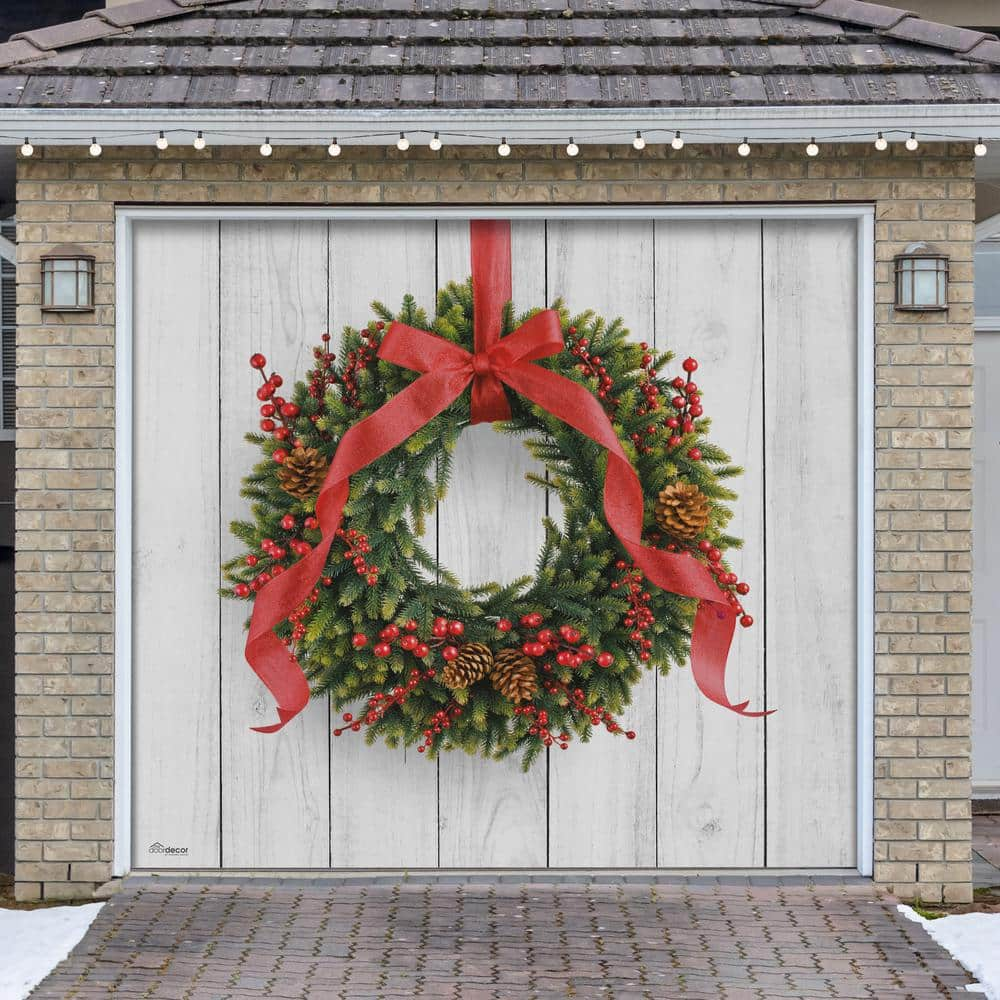 My Door Decor 7 ft. x 8 ft. Christmas Wreath-Christmas Garage Door Decor Mural for Single Car Garage