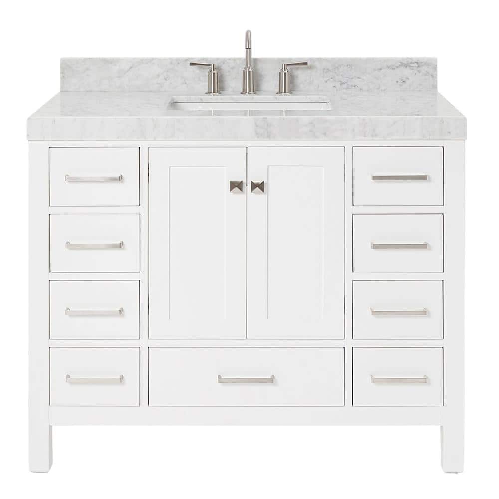 Cambridge 42'' White Wood Bathroom Vanity with Carrara Marble Top