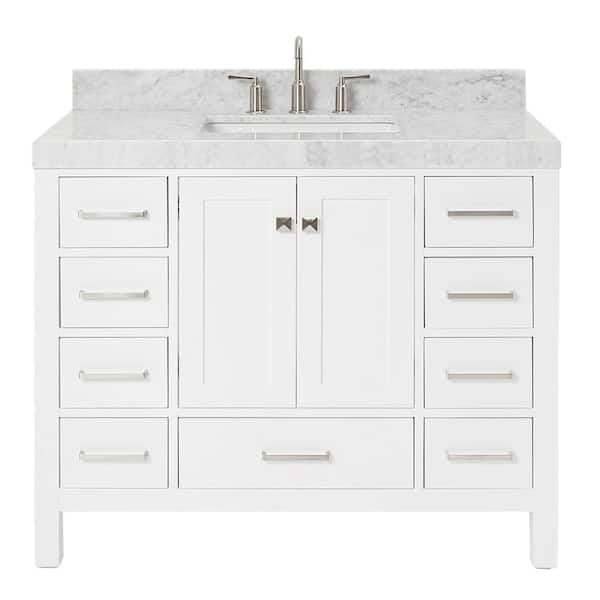 Cambridge 42 in. W x 22 in. D x 36.5 in. H Single Sink Freestanding Bath Vanity in White with Carrara Marble Top
