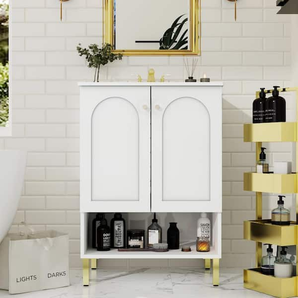 Fufuandgaga 242 In L X 185 In W X 339 In H Single Sink Bath Vanity In White Bathroom Cabinet