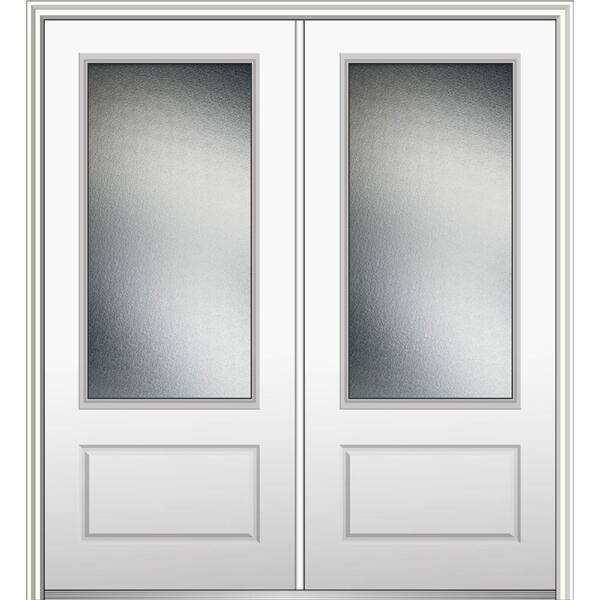 MMI Door 72 in. x 80 in. Micro Granite Right-Hand Inswing 3/4-Lite Decorative Painted Fiberglass Smooth Prehung Front Door