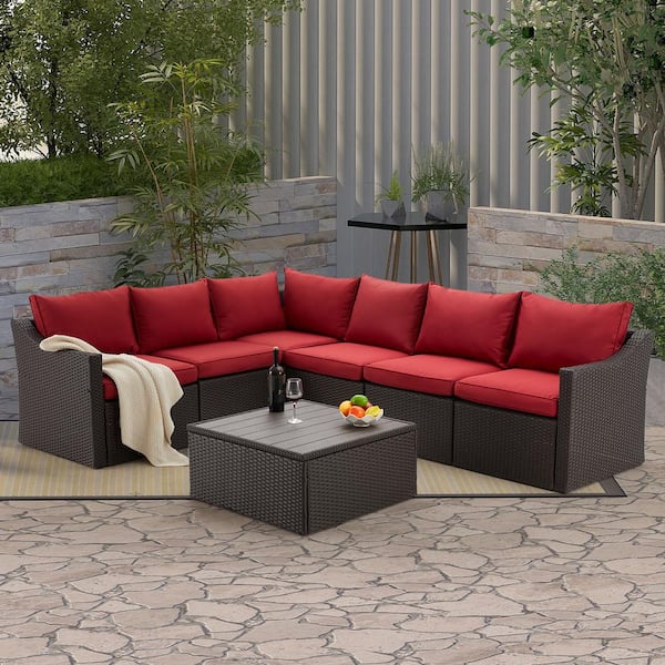 Clearance! Patio Outdoor Furniture Sets, 7 Pieces All-Weather Rattan  Sectional Sofa with Tea Table and Cushions, PE Rattan Wicker Sofa Couch