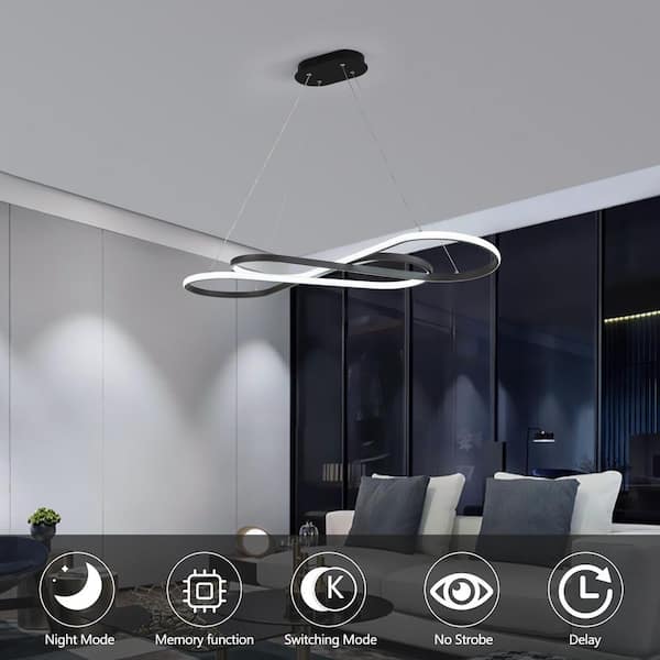 78 W. 1-Light Black and White Integrated LED Pendant Light Hanging Ceiling Fixture, Adjustable Height, Dimmable