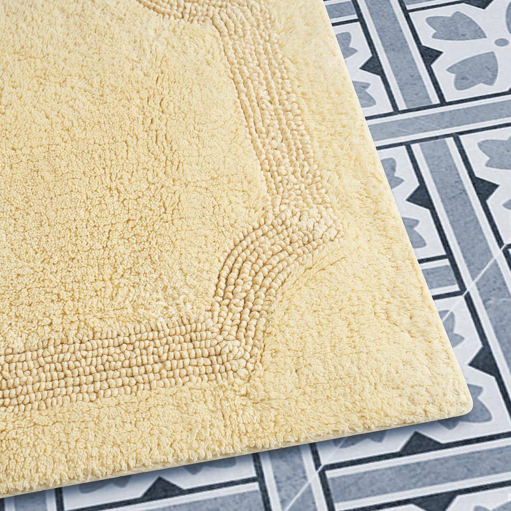 Yellow Cotton Reversible Bath Rug with Loop and High-Cut Fibers