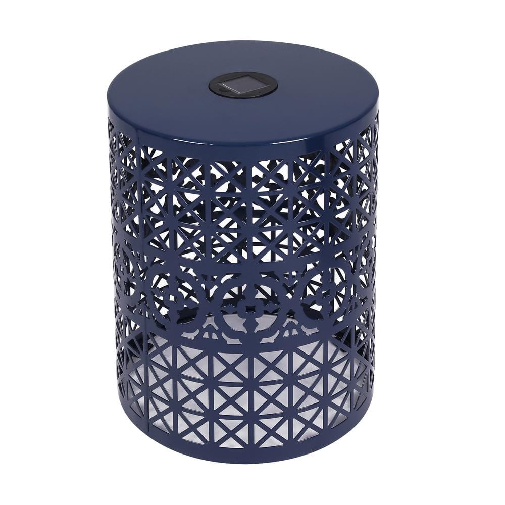 Dark Blue Round Metal Outdoor Cranbrook Side Table Solar End Table Coffee T