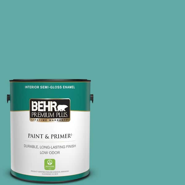 BEHR PREMIUM PLUS 1 gal. #500D-5 Teal Zeal Semi-Gloss Enamel Low Odor Interior Paint & Primer