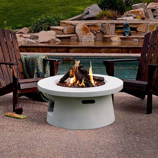 Tatayosi 29 5 In W X 14 In H Outdoor Round White Gas Fire Pit With Lava Rocks Zsk H Tm19012 W The Home Depot