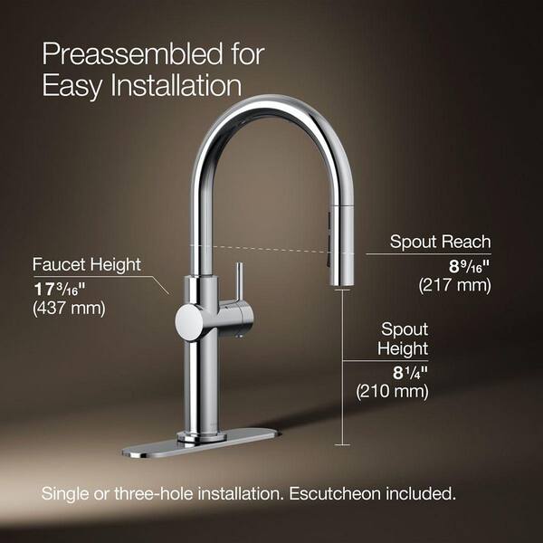 KOHLER Crue Single-Handle Touchless Pull-Down Sprayer Kitchen