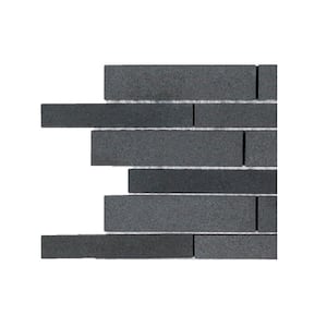 Take Home Tile Sample - Tarmac Gray 4.38 in. x 5 in. Interlocking Honed Basalt Wall Mosaic